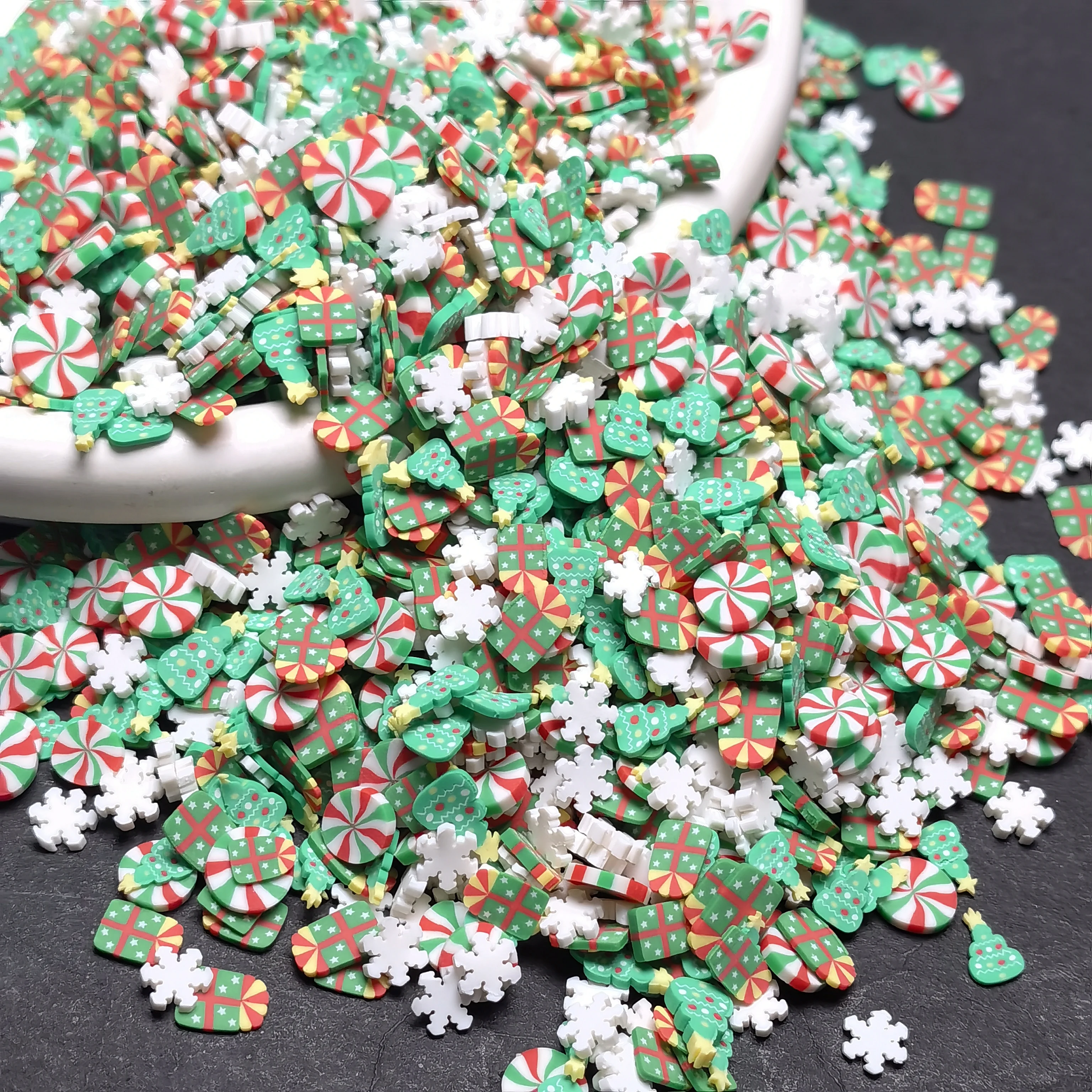 Xmas Themed Christmes Trees Mixed Gift Box Clay Slices Sprinkles with Snowflake for DIY Crafts Filling
