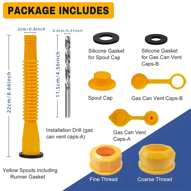 Kit de substituição de bico de lata de gás, conjunto de bico de lata de gás de auto-direção para carro - inclui tampa de latas, tampa de vedação de bico, tampas de ventilação, despeje flexível