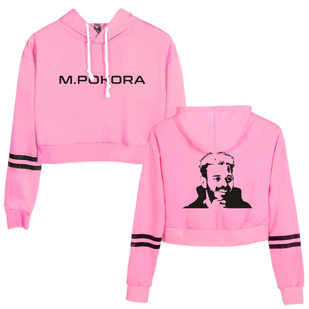 M. Pokora-Hoodie feminino com capuz cortado no umbigo, pulôver feminino, streetwear casual, rapper, mate, roupas de menina