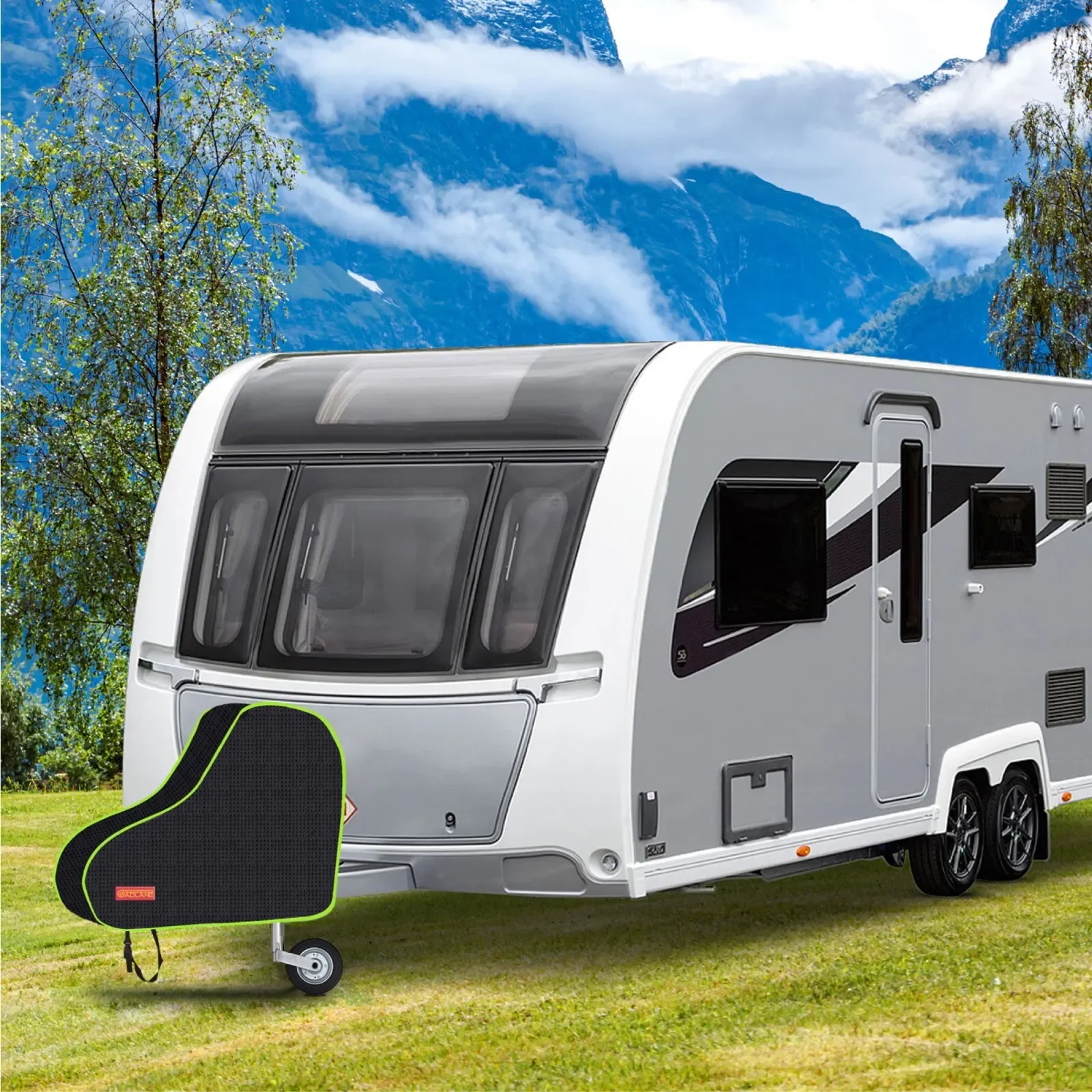 

1PC Caravan Tow Towing Hitch Black Cover + Strap Green Strip Motorhome Waterproof Functional RV Hook Rain Cover