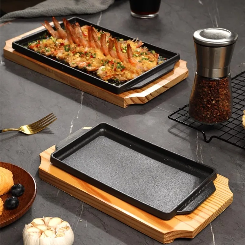 Cast iron grill pan, BBQ beef steak plate, metal grill pan, easy to clean, stain-proof, frying, cooking