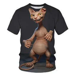 Funny Animal T-Shirts Hairless Cat 3D Print Men Woman Fashion Streetwear O-Neck Casual T Shirt Harajuku Kids Tops Tees Clothing