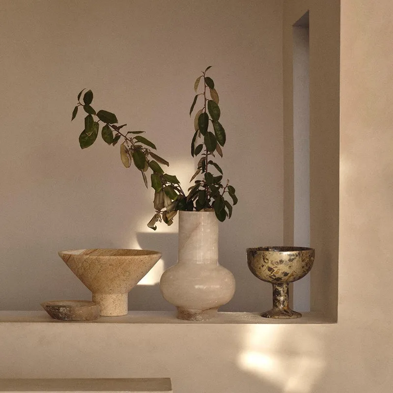 100% Natural Marble Vase, Spanish Stone, French Vintage Style for Villas, Model Rooms & Home Decor
