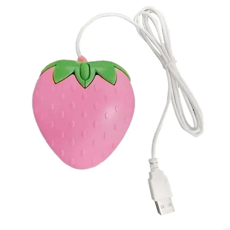 F3KE New USB Cord Mouse Pink Strawberry Small Optical PC Computer Game Mouse Girls Gift Mause For Office Laptop Desktop