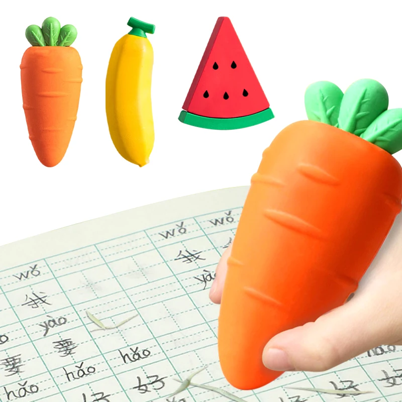 Creative Fruit Eraser Cute Carrot Watermelon Banana Pencil Eraser Gift for Children School Supplies Student Stationery