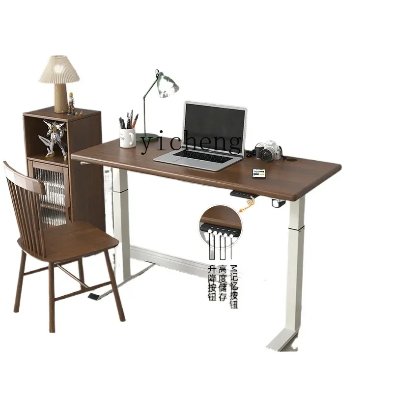 Solid Wood Computer Desk Electric Elevated Working Platform Standing Learning Office Adjustable Table Home Desk