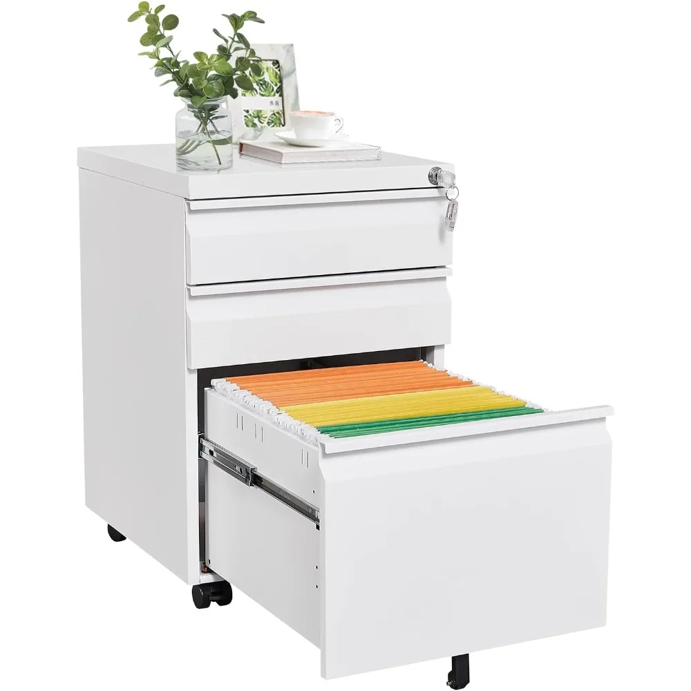 

Filing Cabinet,Mobile File Cabinet with Wheels,3 Drawer File Cabinets for Letter/Legal/A4 Size,White