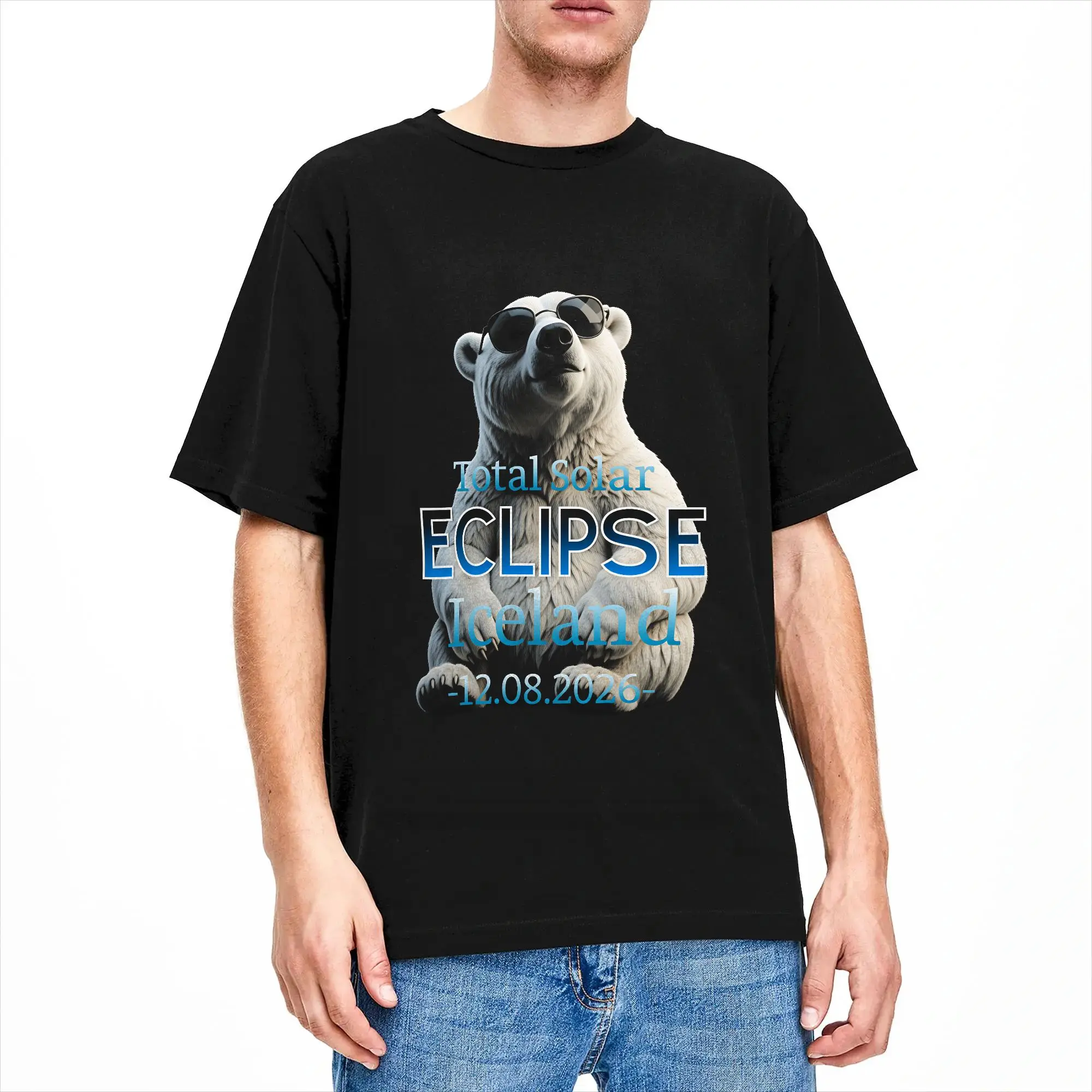 Total Solar Eclipse Iceland 2026 Cotton T-Shirt For Men Summer  Y2K Basic T-Shirts Harajuku Tees Oversized Print Clothing