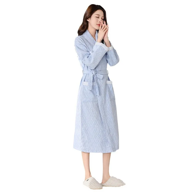 Female Bath Robe Pure Cotton Double Layer Gauze Kimono Bathrobe Long Dressing Gown Loose Women Sleepwear Lounge Nightgown