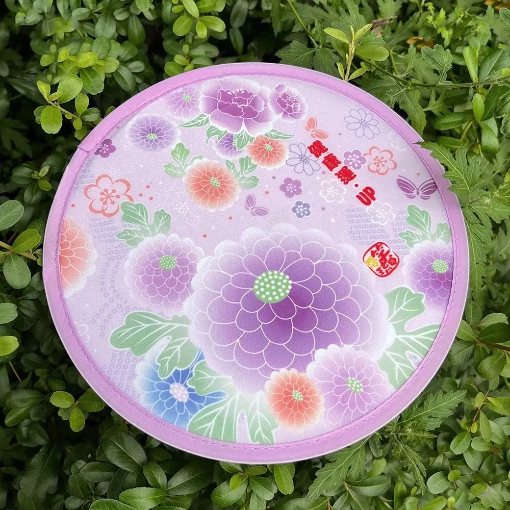 Polyester Folding Flying Disk Portable Japanese Style Random Color Pocket Fan Collapsible Round Circular Fan Lawn