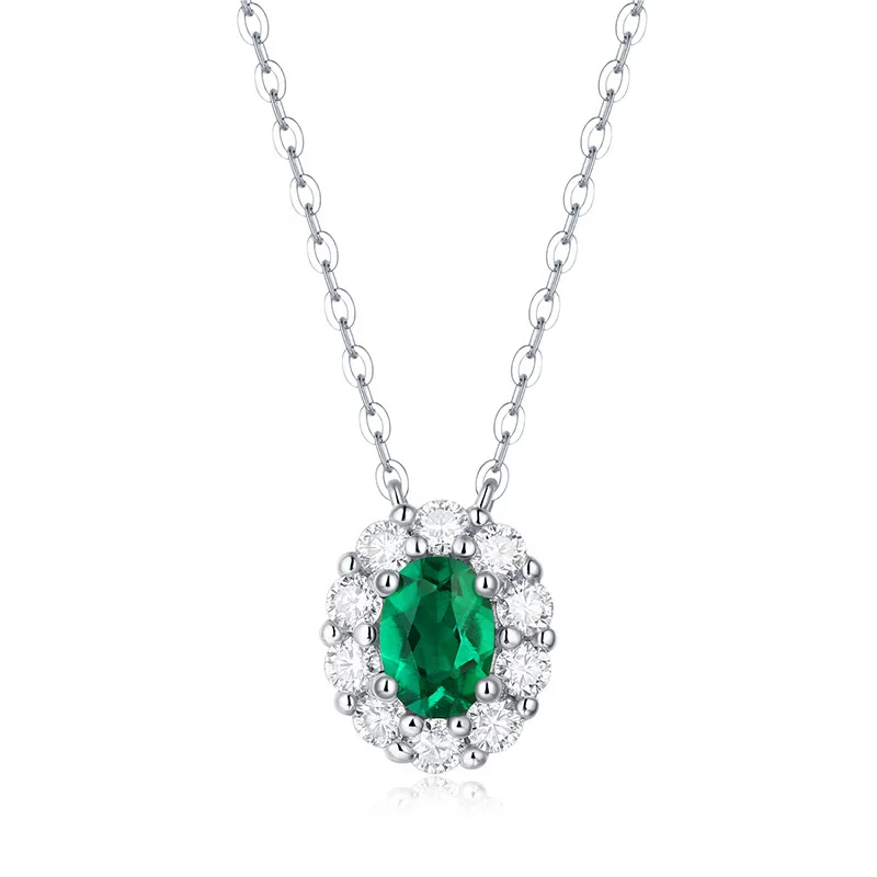 

Simplicity Full Inlaid Zircon Emerald Pendant Necklace for Women Retro 925 Sterling Silver Fine Jewelry Wedding Gift