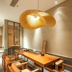 HandMade Bamboo Weaving LED Pendant Lamp Home Decor Hanging Chandelier Lighting Living Room Kitchen Vintage Rattan Woven Light