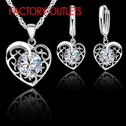 Fashion Jewelry Set 925 Sterling Silver CZ Crystal Heart Design Female Party Engagement Wholesale All Compatible