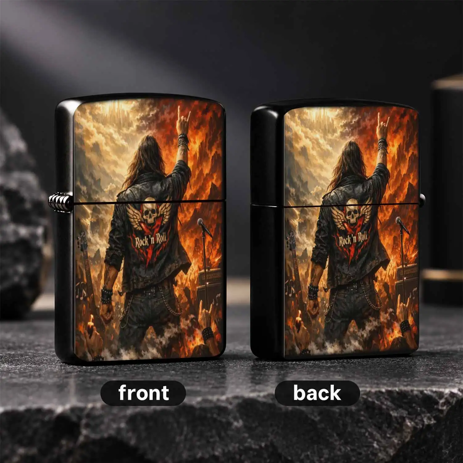 Rock and Roll Themed Lighter Retro Long Haired Rocker Print Design Portable Lightweight Accessory For Daily Use Party Camping Holiday Gifting Classic Heavy Aesthetic Decorative Practical Pocket F A Humorous And Interesting Lighter