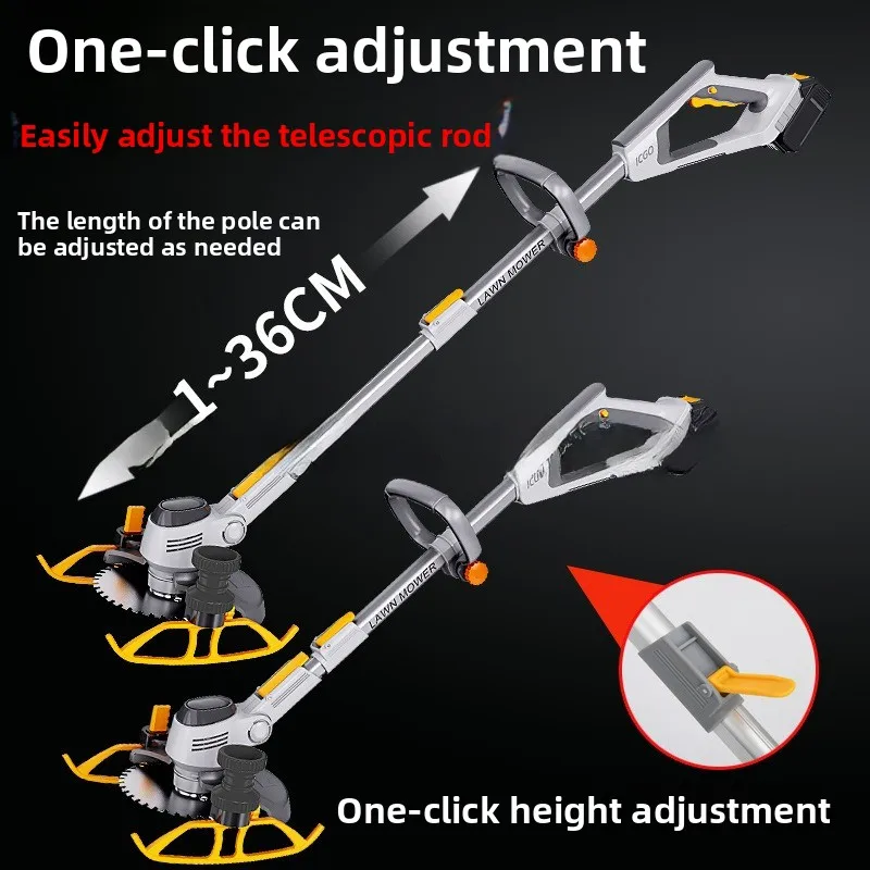 Cordless Electric Grass Trimmer Rechargeable Lithium Battery Lawn Mower Handheld Weeder Adjustable Garden Grass Cutting Machine