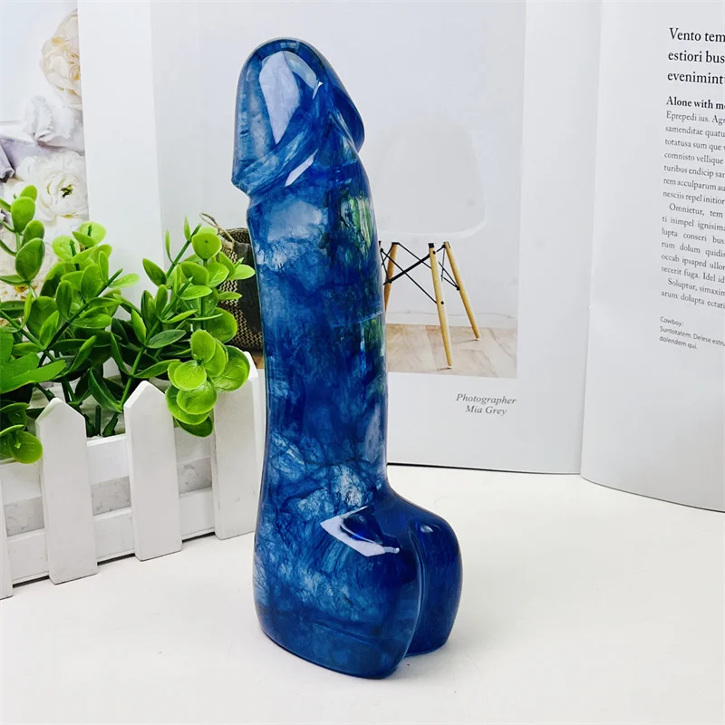 Large Size Blue Melting Crystal Massage Penis Wand Gemstone Yoni for Women Health Smooth Polished Gifts 20CM