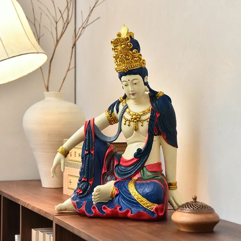 

Chinese Water Moon Self-contained Goddess of Mercy Ornament Resin Buddha Statue Sculpture Zen Inspired Home Decor