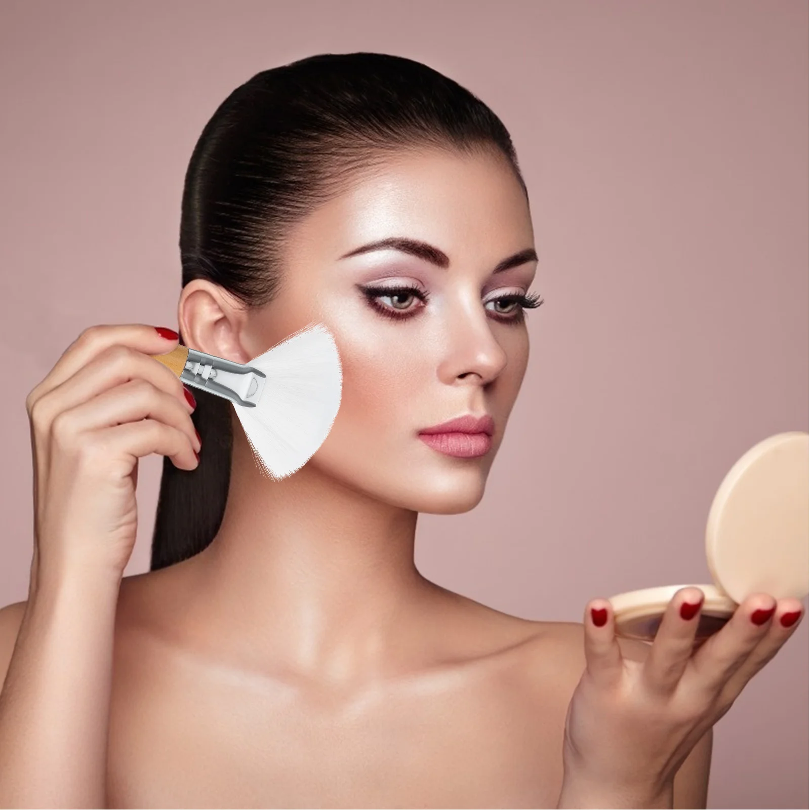 2 uds cepillo para polvos sueltos ajuste de polvo cepillo de Maquillaje Facial ventilador rubor Facial herramienta para resaltar textura fina Material seguro mujeres