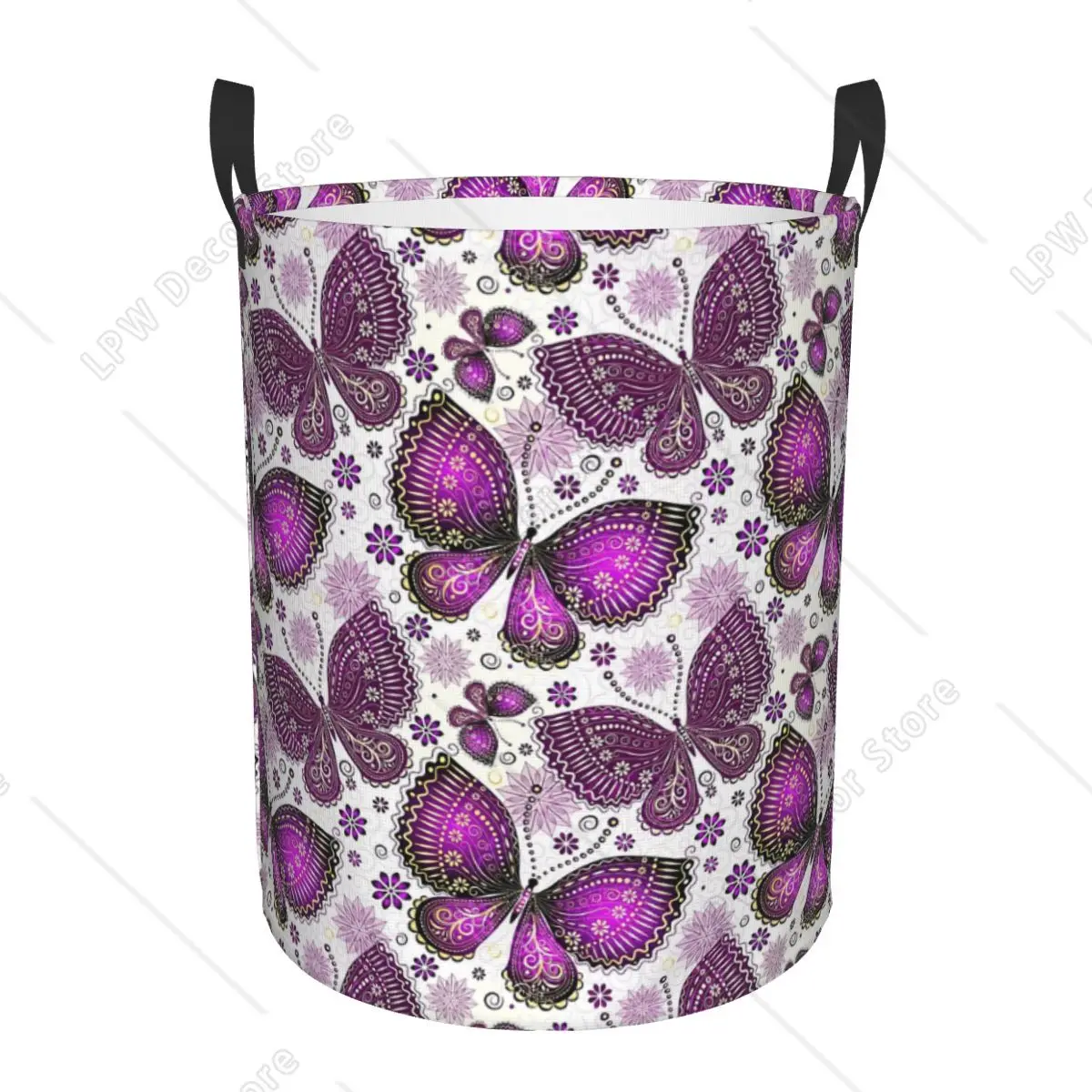 

Custom Funny Colourful Butterfly Printed Laundry Basket Foldable Large Capacity Clothes Storage Bin Baby Hamper