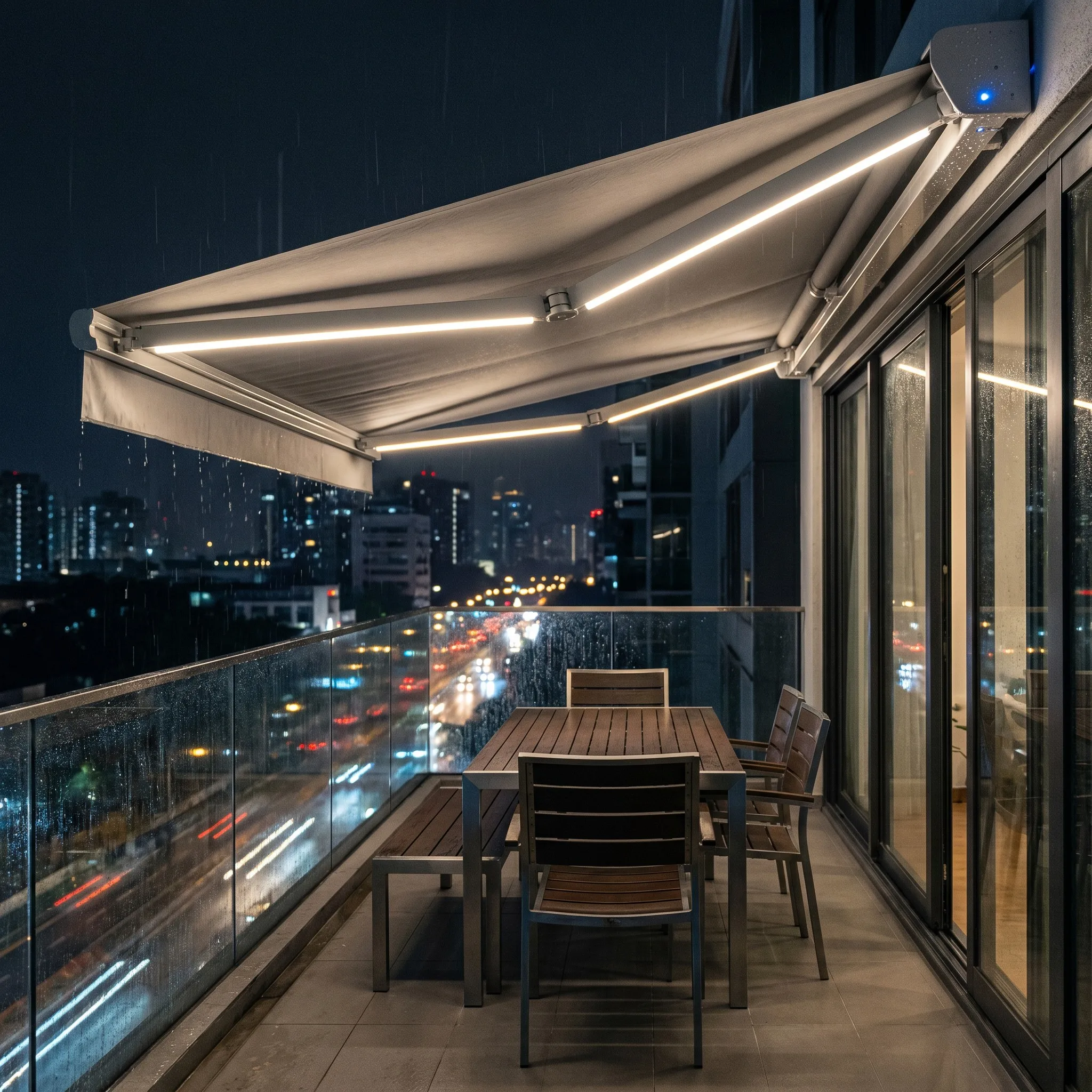 Eye Catching Bold Color Full Cassette Electric Retractable Awning Modern Waterproof Sunshade For Outdoor Garden Decor
