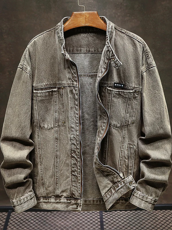 

Retro Stand Collar Zipper Denim Jaet Men's Autumn New American Street Slim Casual Versatile Top Coat Trendy
