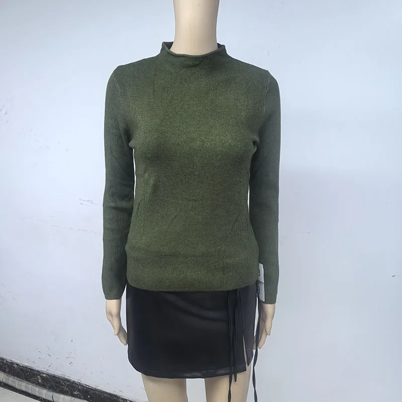 Damen Halbrollkragen-Strickpullover Weicher Slim-Fit Langarm-Unterziehpullover Einfarbig Lässiger Herbst-Winter Basis-Pullover – Detail 2