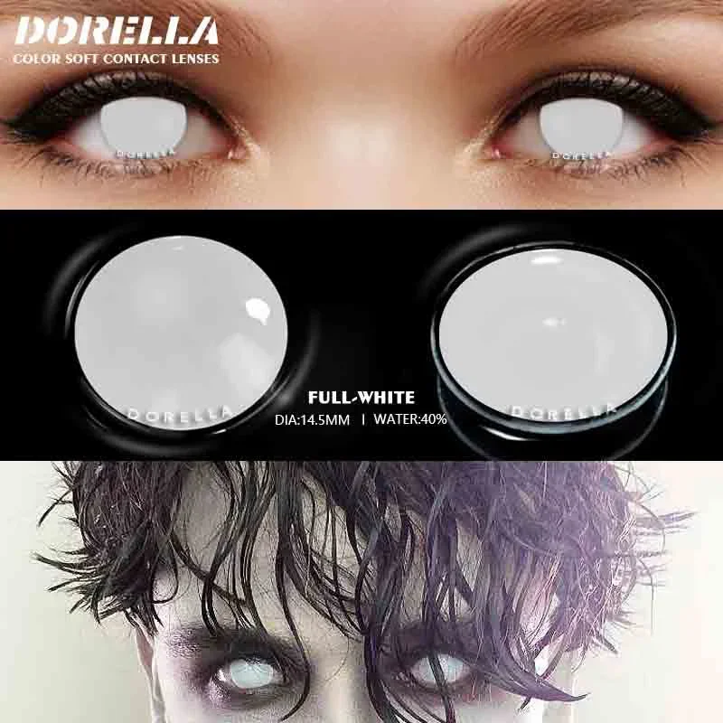 D\'ORELLA 1 Pair Halloween Contacts Lenses Color Contact Lenses for Eyes Yearly Anime Lens Cosplay Contacts White Mesh Blind Lens