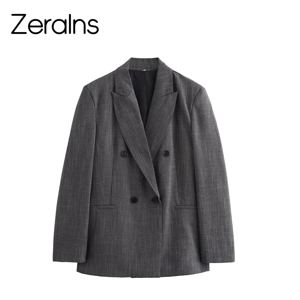 

ZERAINS 2025 New Product Autumn Women's Urban Loose Leisure Commuter Shoulder Cushion Double breasted Suit Coat