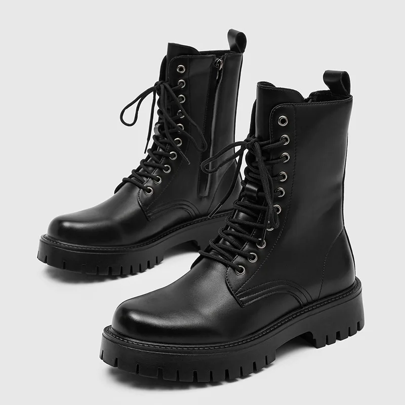 mens fashion motorcycle boots party nightclub dress black genuine leather shoes high top cowboy boot handsome long botas zapatos view 4