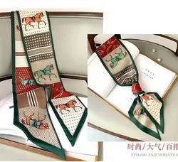 Long Silk Scarf Bag Tie Lady Neck Skinny Scarves Hairband Foulard Horse Print Brand Lady Neckerchief Ribbon 2024 Spring New