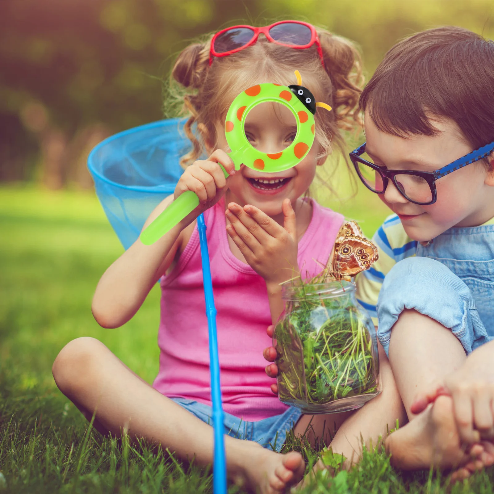 3 stuks handheld vergrootglas cartoon plastic insect observatie kleurrijke kinderen vergrootglas vergrootglas