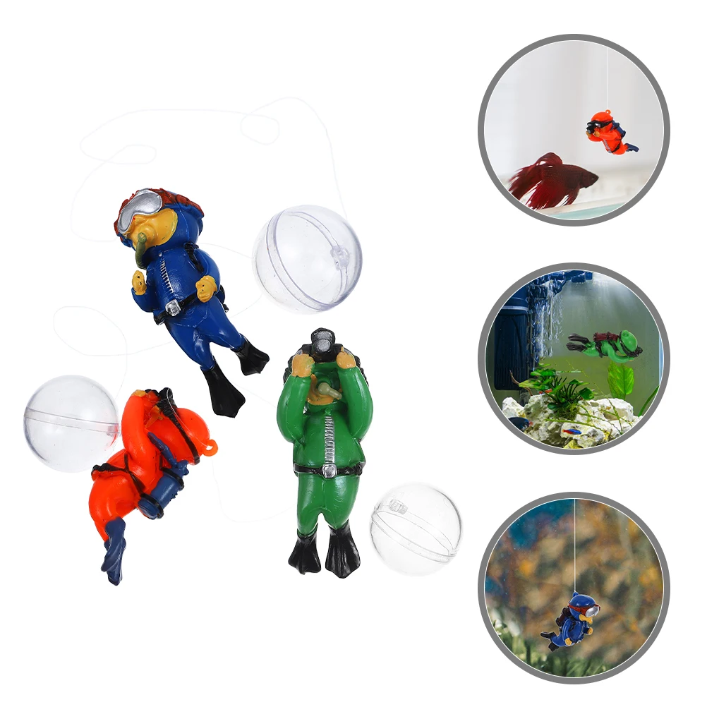 

3pcs Scuba Diver Aquarium Ornaments Fish Decorations Floating Resin Material Movable Joints Mini Diver Statues Goldfish Tank
