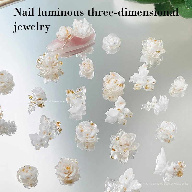 50PCS 레진 3D 야간 조명 네일 아트 참 야광 그라데이션 연꽃 나비 달 매니큐어 DIY 장식 액세서리