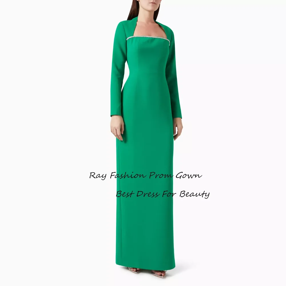 

Ray Fashion Simple A Line Evening Dress Unique Neck With Full Sleeves Floor Length For Formal Occasion Party Gowns فساتين سهرة