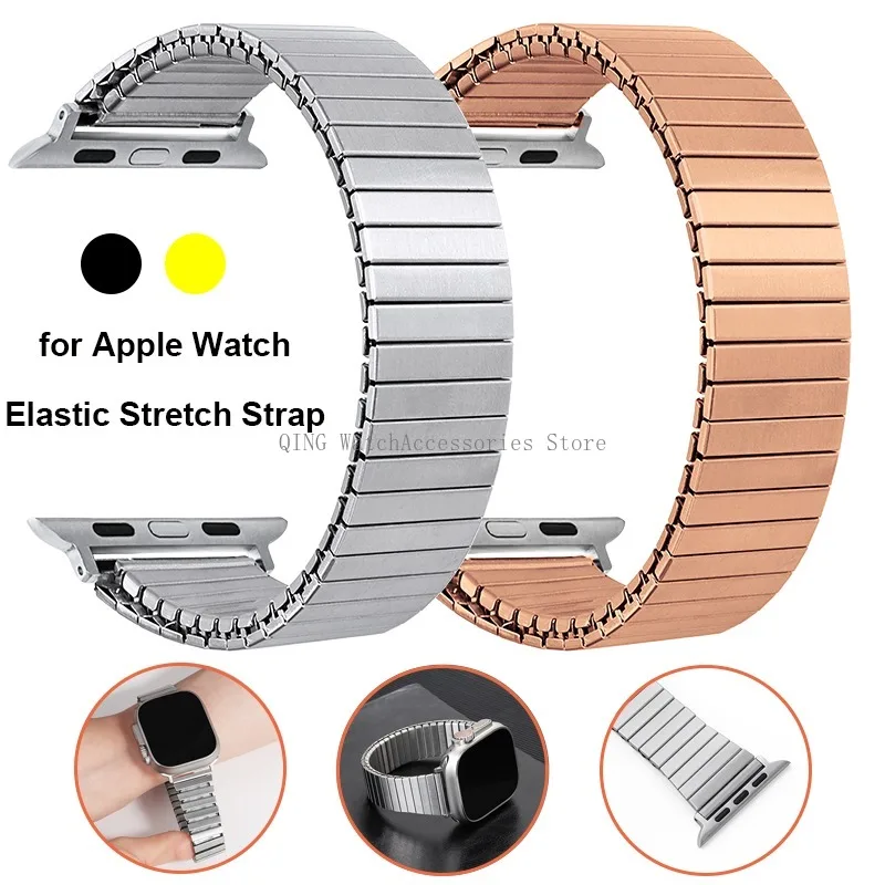 for Apple Watch Band 40mm 44mm 45mm 41mm Slim Metal Elastic Stretch Watchband Bracele Strap for Iwatch 7 6 SE 5 4 8 49mm 42/38mm