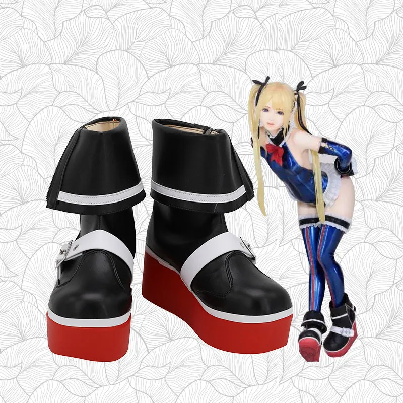 Anime Dead or Alive 5 Marie Rose Cosplay Shoes Black Short PU Leather Flat Sole Boots For Halloween Carnival