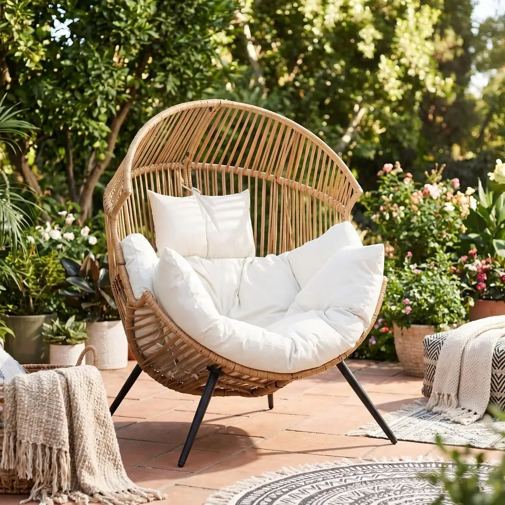 

Egg Chair Wicker Outdoor Chairs, Oversized Patio Chair Oversized Lounger Chair with Cushion for Indoor Living Room, Bedroom, Ou
