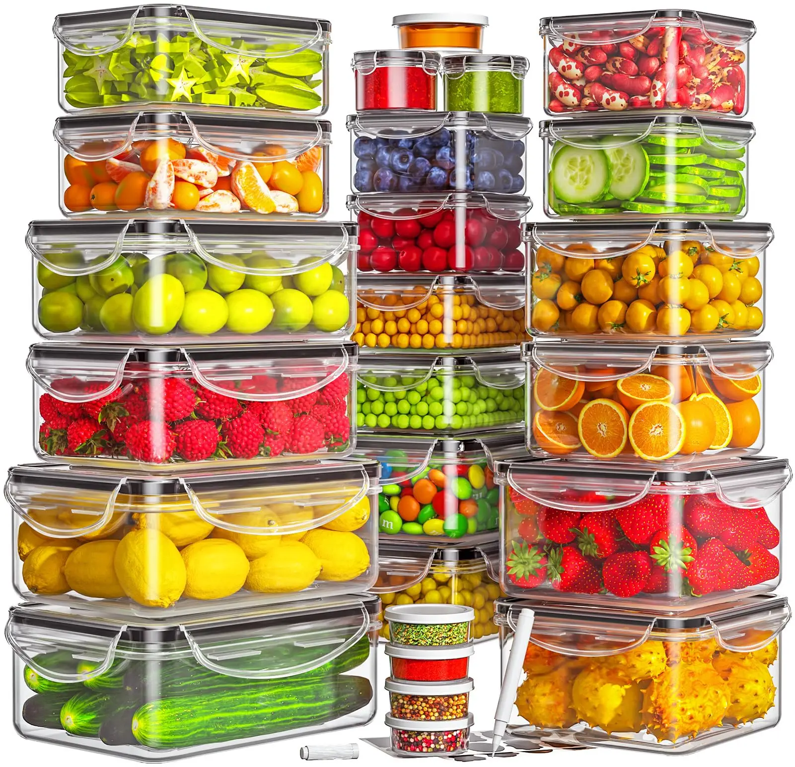 40-Piece Set With Airtight Lids Lunchbox Combo, Food Storage Containers, Leak-Proof Leftovers Container, Stackable Freezer/Microwave/Dishwasher Lunchboxes (20 Rectangular + Round + 20 Lids)