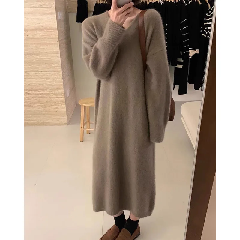 Vestido Vintage de invierno para mujer, suéter de otoño, Vestidos tejidos de manga larga, Vestidos largos tejidos, Vestidos cálidos y gruesos, Vestidos Плаusе Ж onder mireе