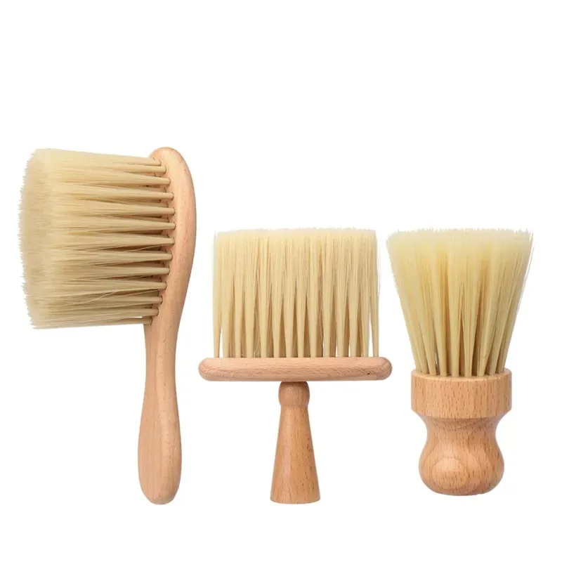 Barber Neck Duster Brush Wood Handle with Hook Hairdressing Cleaning Brush Natural Fiber Salon Hair Sweep Brushes