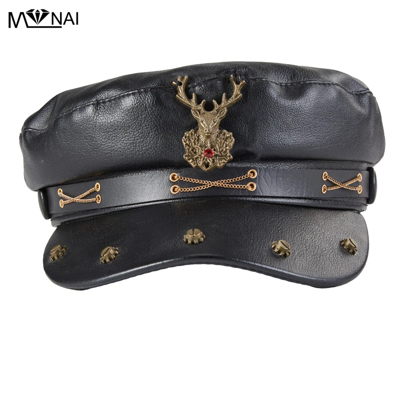 Black Casquette Cap Men Women Retro Punk Deer Head Gears Beret Steampunk Carnival Halloween Hair Accessories