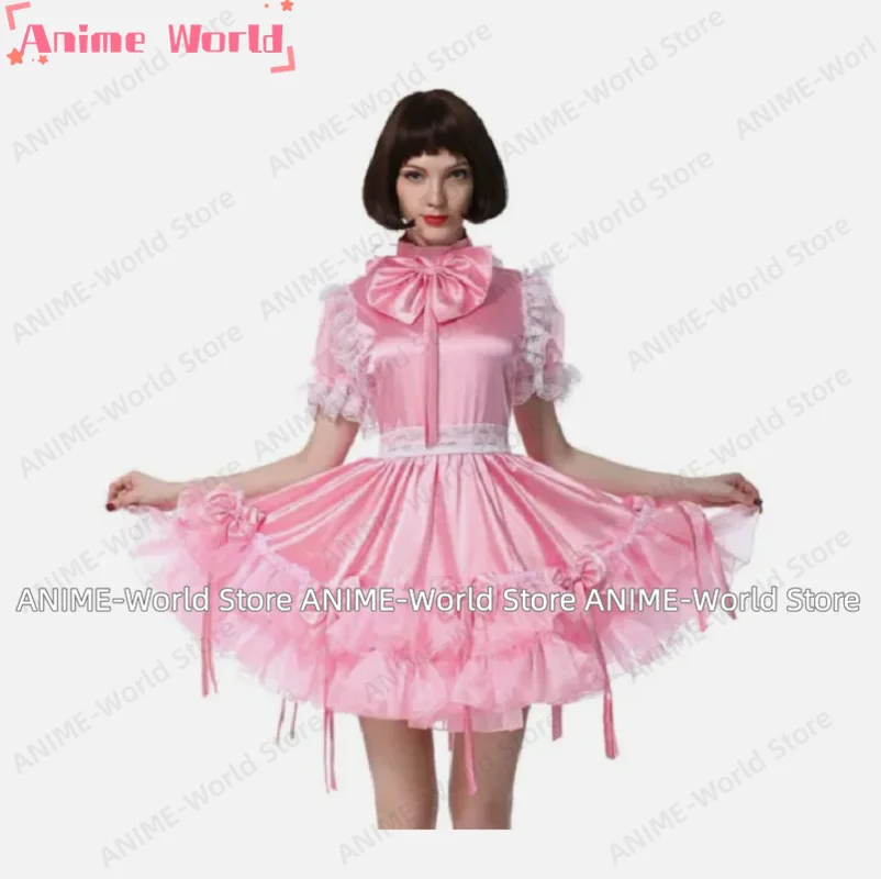 

《custom Size》New Hot Selling Sissy Satin Pink Dress Cosplay Costume Tailor Made Halloween