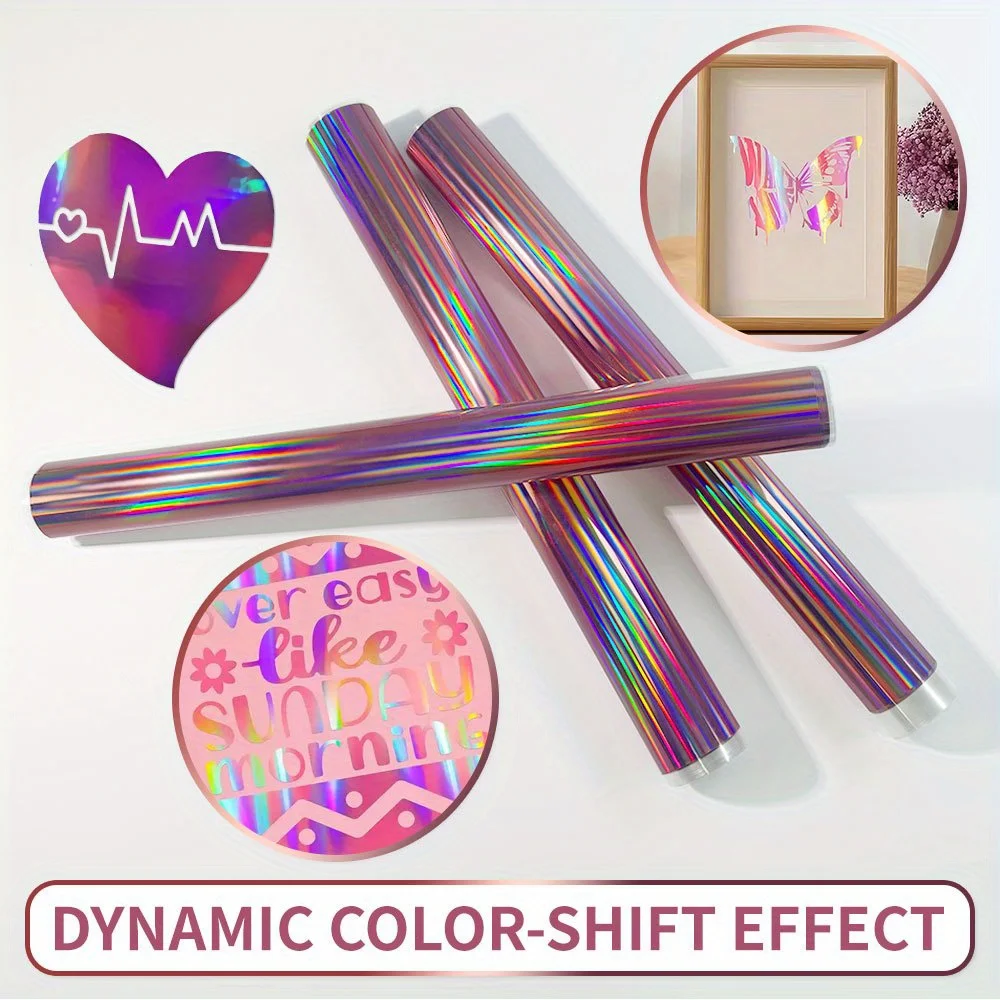 1Roll Pink Rainbow Holographic Vinyl Self-Adhesive Lettering Film Waterproof for  Craft Car Motorcycle Cup Laptop Window Sticker