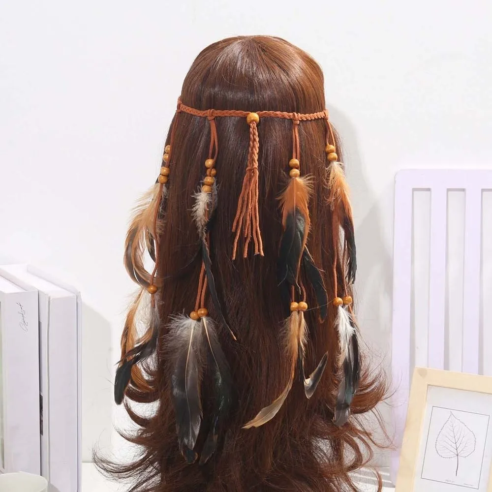 Cascading Tassels Long Feather Headpiece Intricate Beadwork Hand-tied Plumage Bohemian Tassel Headband Vintage Ethnic Style