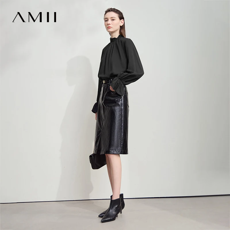 AMII بلوزة نسائية بسيطة فضفاضة بياقة واقفة وأكمام على شكل فراشة قمصان وبلوزات لخريف 2025 قطع علوية جديدة للسيدات 12543102 #2