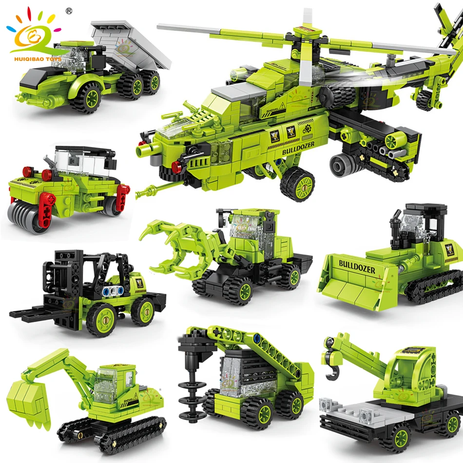 

8IN1 Mi-28 Helicopter Military Building Blocks Bricks Excavator Bulldozers Crane Forklift City Construction Toy For Children Boy