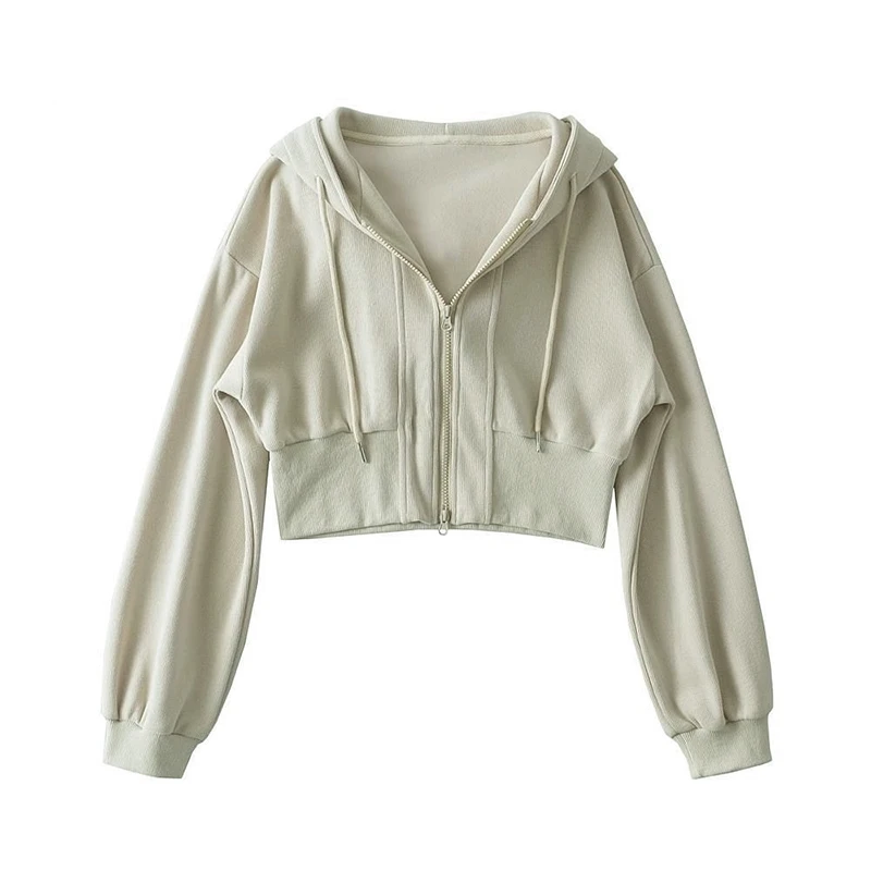 Women Cropped Hoodie Two Way Zipper Jacket Drawstring Hem Sweatshirt Slim Fit Long Sleeve Grey Athletic Yoga Gym Running Top