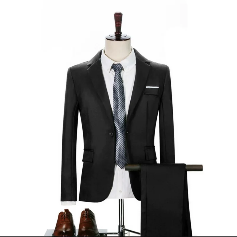 

W-68 Studio Performance Small Suit Slim Fit Solid Color Two-piece Suit Host Dress Men's Groomsmen Suit Set