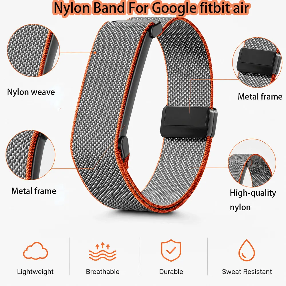 2 Stück offizielles Nylon-Armband für Google Fitbit Air, magnetische Schnalle, stilvolles Armband, weich und atmungsaktiv für Google Fitbit Air