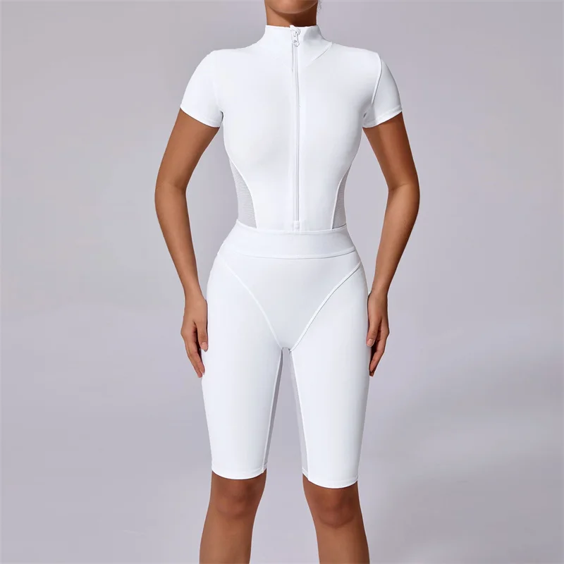 

TRY TO BN Yoga Jumpsuit Tighten Waist Sport Bodysuit Zipper Split Network Breathable Fitness One Piece Running Gym Woman Clothes